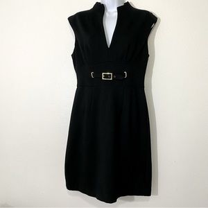 Trina Turk Black Sleeveless Sheath Dress with Mandarin Collar